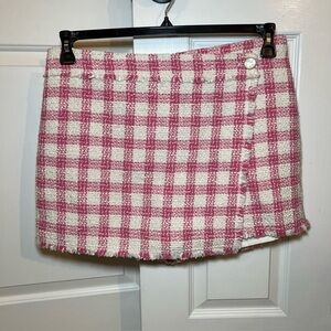 House of Harlow 1960 Pink & White Plaid Tweed Fully Lined Skort Shorts Womens L